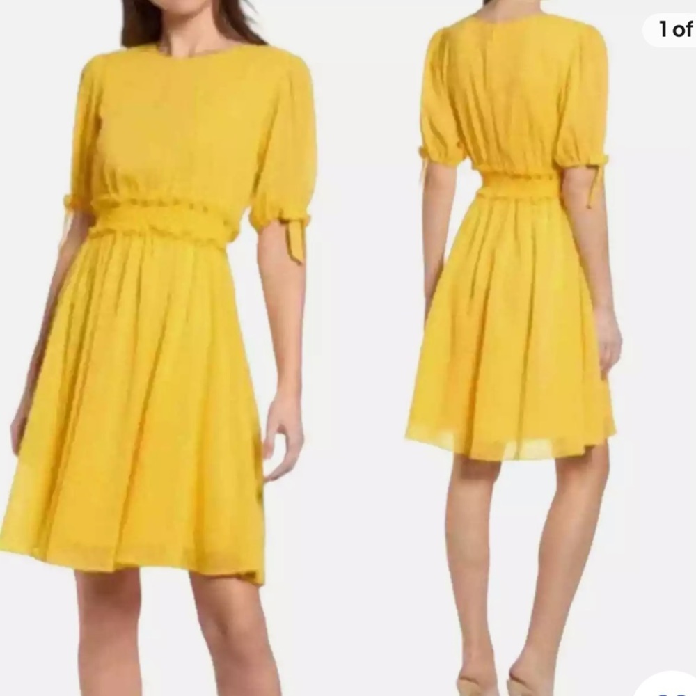 Rachel Parcell Yellow Smocked Waist Swiss Dot Dress
